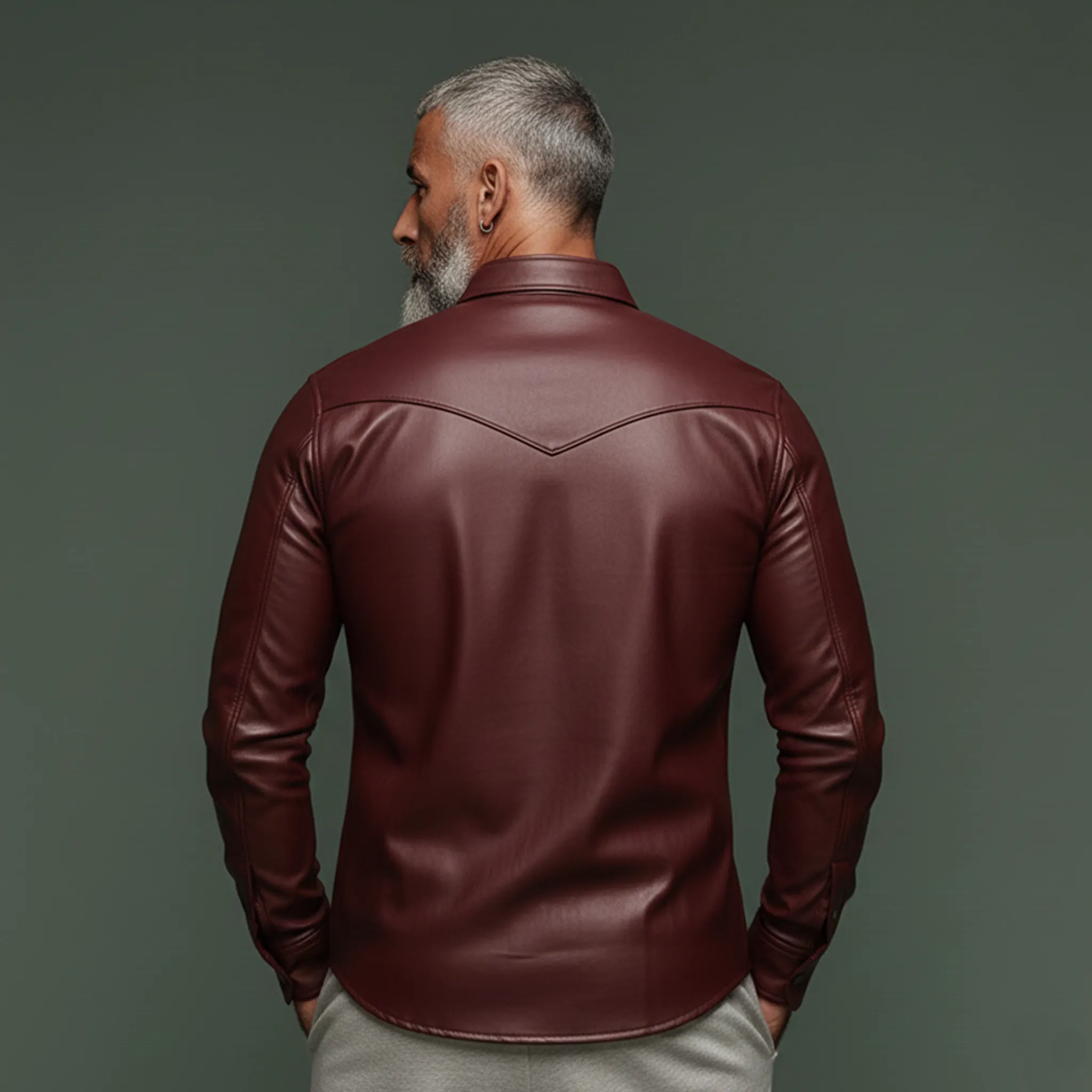 Men's Classic Vintage Slim-fit PU Leather Long-sleeved Shirt MTA1542L1K sold by Manly product image thumbnail 4