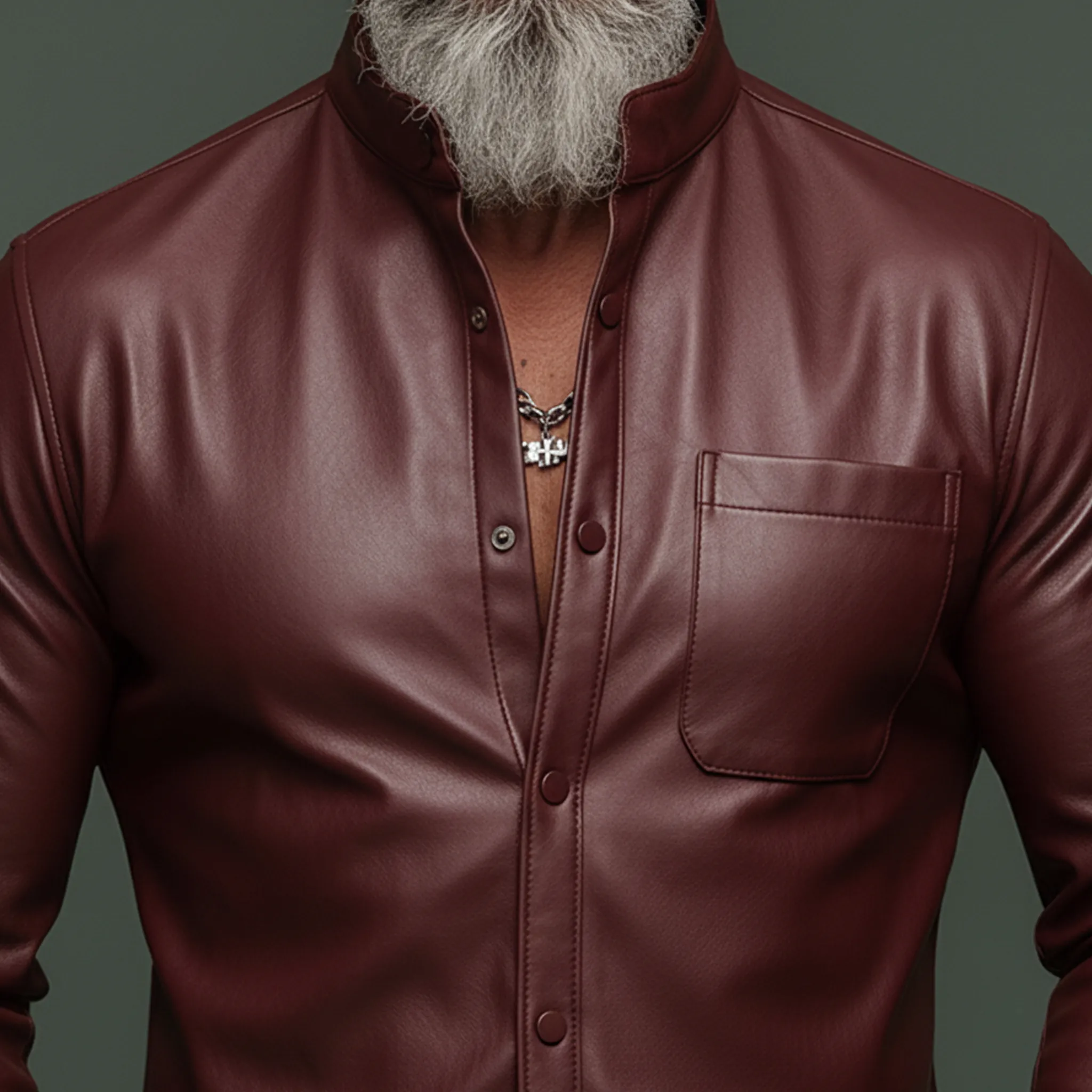 Men's Classic Vintage Slim-fit PU Leather Long-sleeved Shirt MTA1542L1K sold by Manly product image thumbnail 5