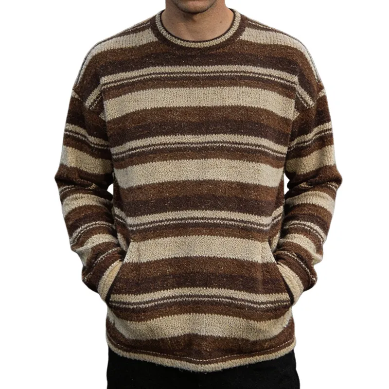 Men's Retro Casual Knit Striped Crew Neck Sweater MTA1226L8TO sold by Manly