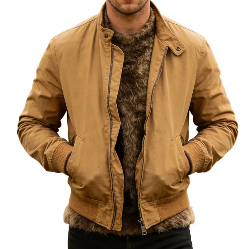 Men's Retro Casual Zipper Stand Collar Jacket MTA1230L0TO sold by Manly