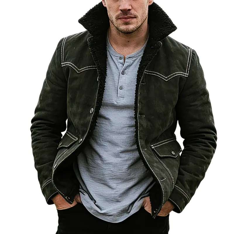 Men's Retro Casual Faux Suede Warm Lapel Button Jacket MTA1213L4TO sold by Manly