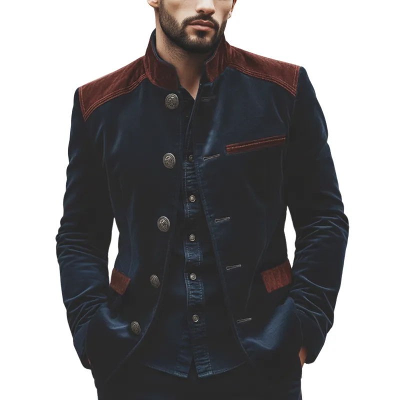 Men's Retro Elegant Stand Collar Velvet And Faux Suede Jacket MTA1258L8U sold by Manly