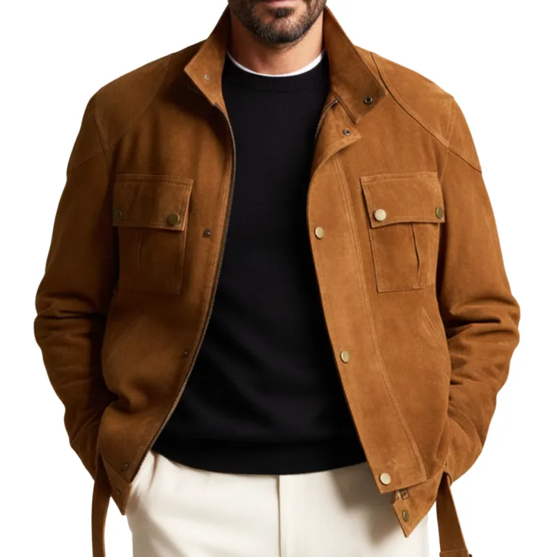 Men's Retro Elegant Stand Collar Faux Suede Jacket MTA1261L0U sold by Manly