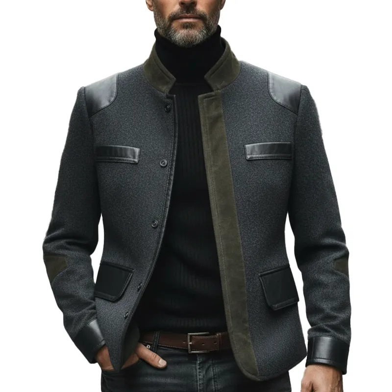 Men's Winter Retro Faux Wool And Faux Leather Button Jacket MTA1271L1P sold by Manly