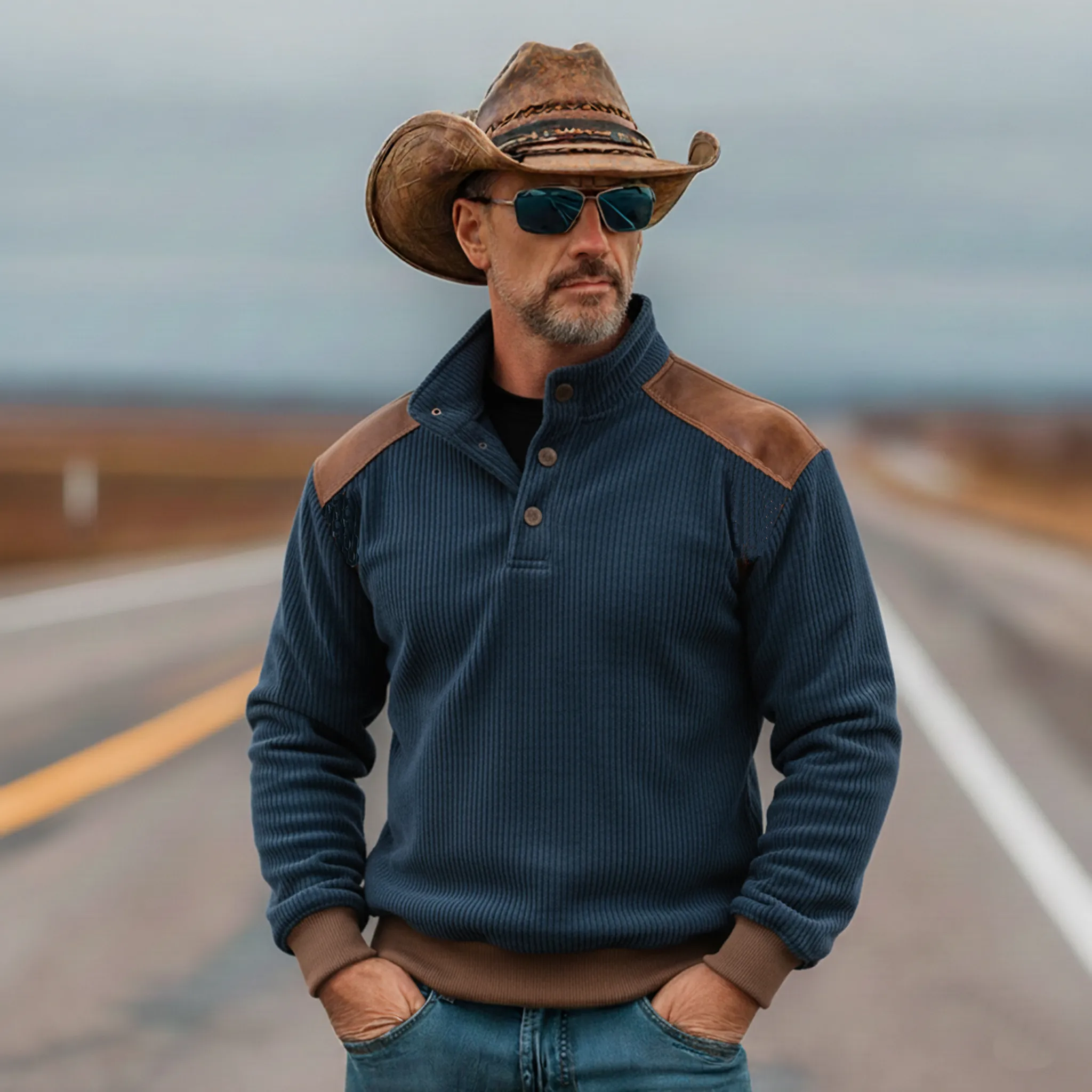 Men's Classic Vintage Stand-collar Corduroy Sweatshirt MTA1040L3K sold by Manly product image thumbnail 2