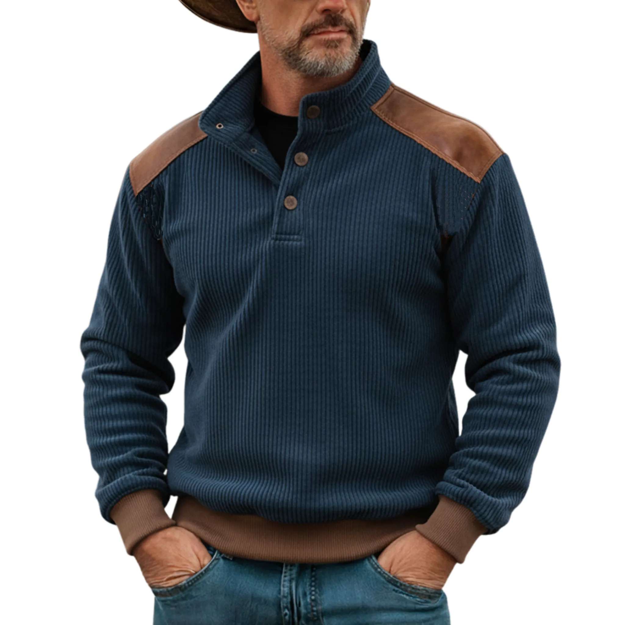 Men's Classic Vintage Stand-collar Corduroy Sweatshirt MTA1040L3K sold by Manly