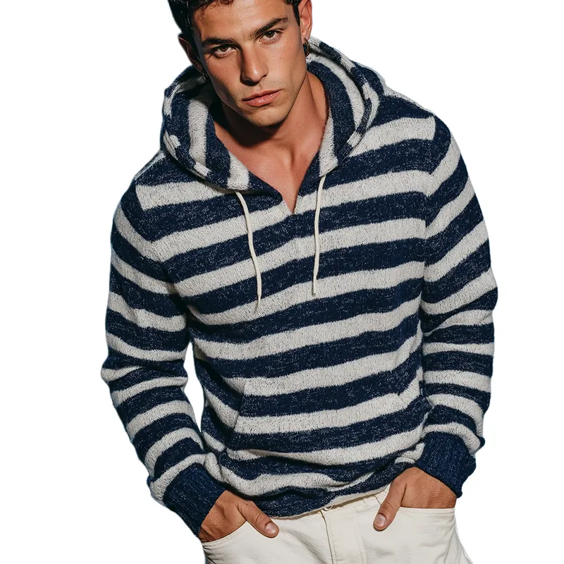 Men's Retro Casual Knit Striped Hooded Sweater MTA0946L4TO sold by Manly