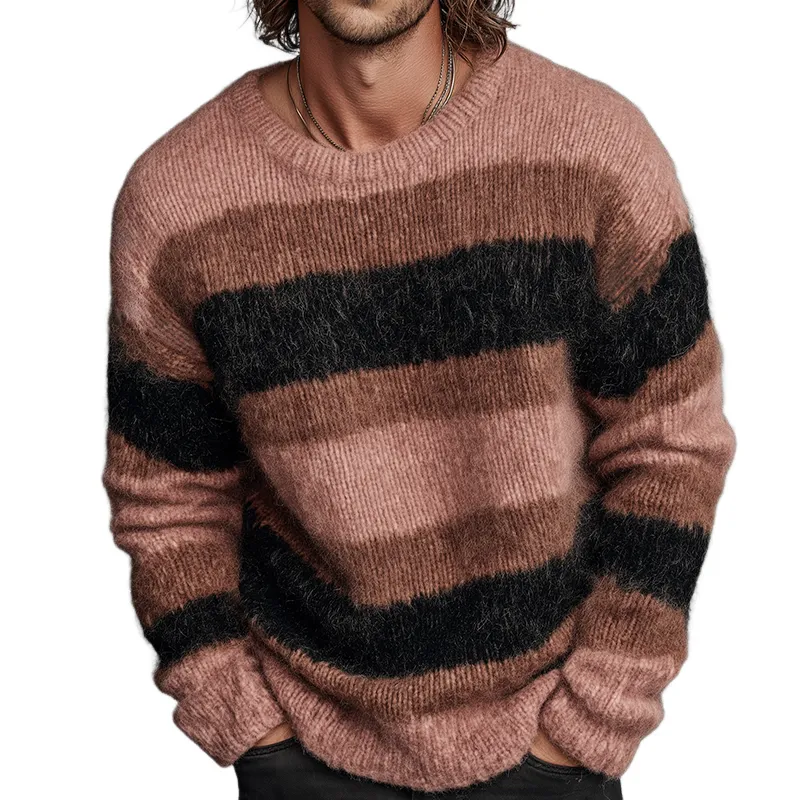 Men's Retro Casual Striped Knit Crew Neck Sweater MTA2813J4TO sold by Manly