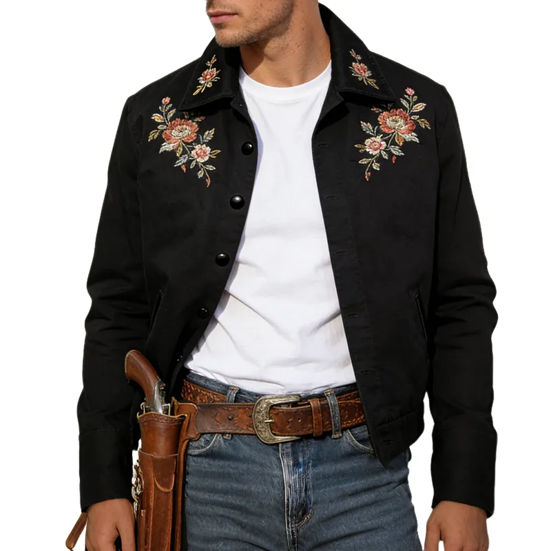 Men's Retro Casual Cotton Floral Embroidered Lapel Button Jacket MTA1192L7TO sold by Manly