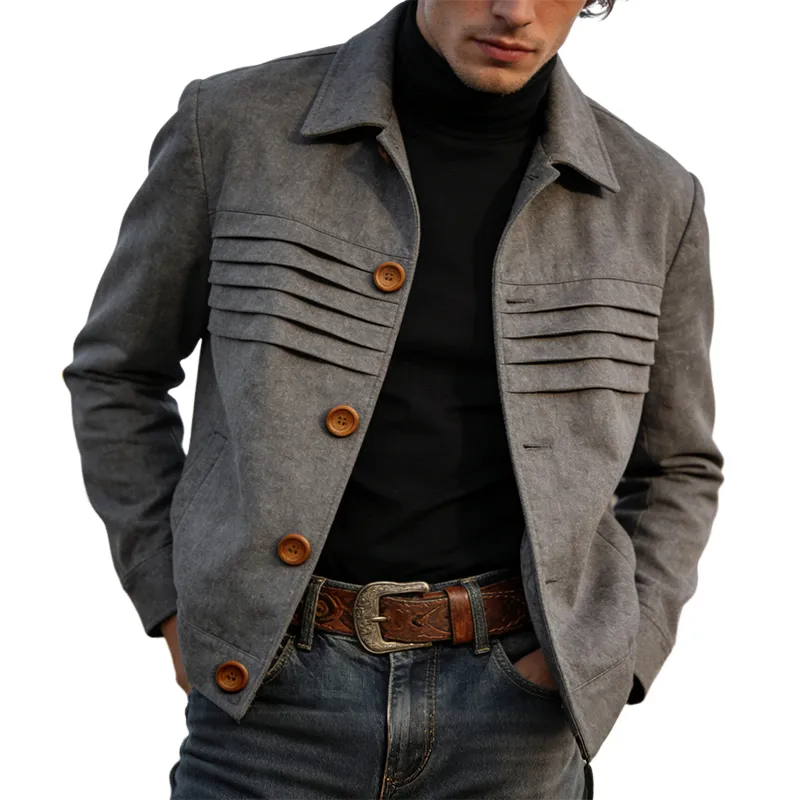 Men's Retro Casual Pleated Lapel Button Jacket MTA1116L2TO sold by Manly