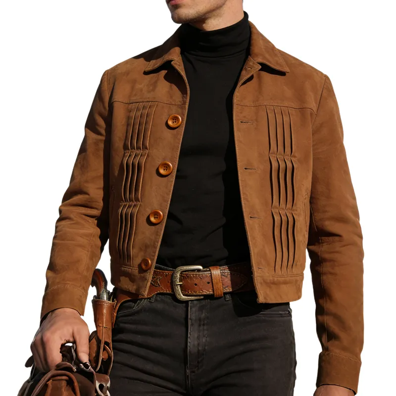 Men's Retro Casual Cotton Pleated Collar Button Jacket MTA1175L6TO sold by Manly