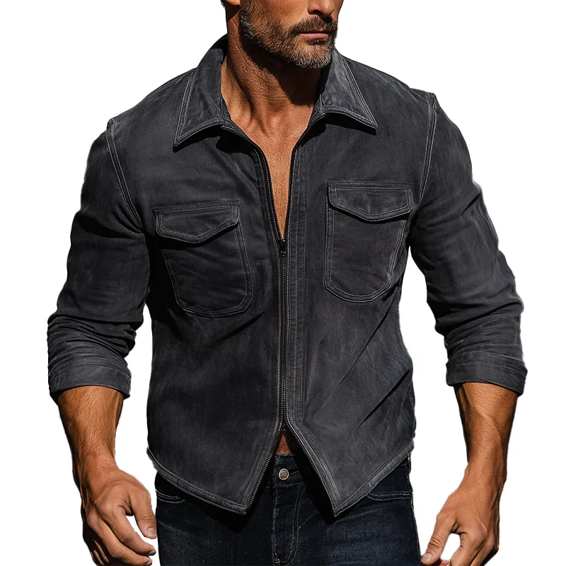 Men's Vintage Faux Suede Zip-up Thin Shirt MTA1003L0P sold by Manly