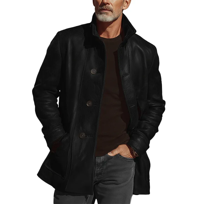 Men's Winter Vintage PU Faux Leather Button-up Jacket MTA1012L2P sold by Manly