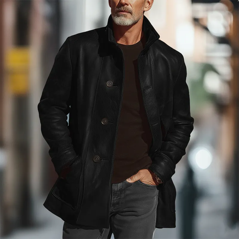 Men's Winter Vintage PU Faux Leather Button-up Jacket MTA1012L2P sold by Manly product image thumbnail 2