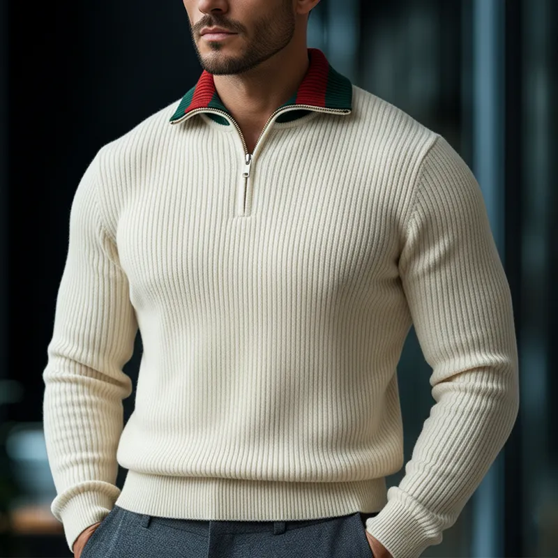 Men's Winter Retro Cotton Yarn Knit Half-Zip Sweater MTA1110L1P sold by Manly product image thumbnail 4