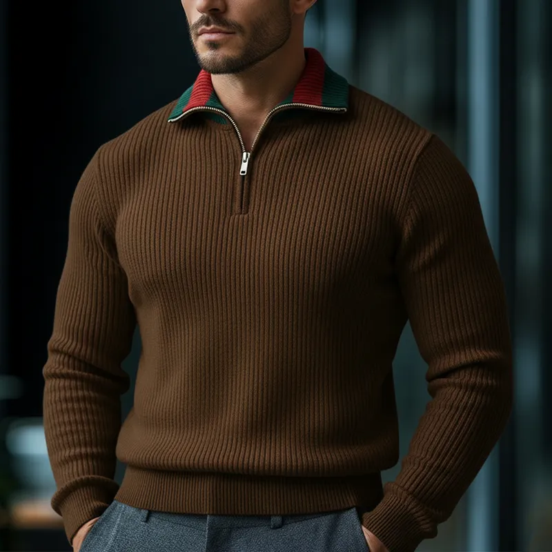 Men's Winter Retro Cotton Yarn Knit Half-Zip Sweater MTA1110L1P sold by Manly product image thumbnail 2