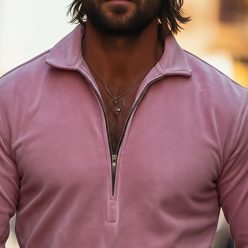 Men's Retro Minimalist Half-Zip Faux Suede T-Shirt MTA1180L7P sold by Manly product image thumbnail 3