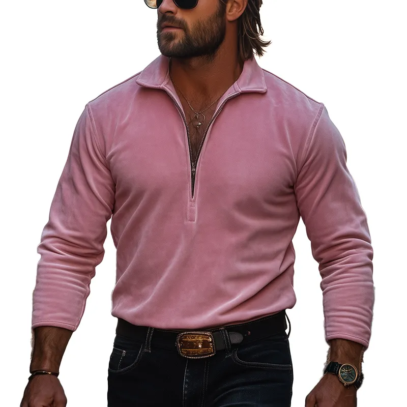 Men's Retro Minimalist Half-Zip Faux Suede T-Shirt MTA1180L7P sold by Manly