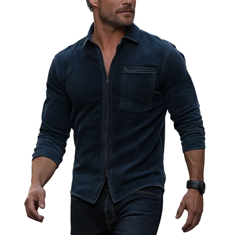 Men's Retro Minimalist Zippered Faux Suede Long-Sleeve Shirt MTA1122L1P sold by Manly