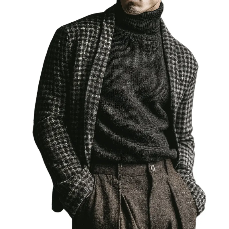 Men's Retro Casual Houndstooth Button-Up Cardigan MTA0949L8TO sold by Manly