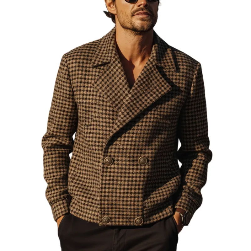 Men's Classic Vintage Lapel Double-breasted Houndstooth Wool Jacket MTA0988L8K sold by Manly