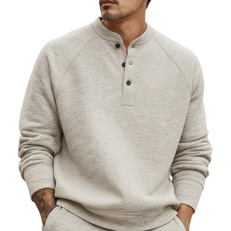 Men's Urban Casual Three-button Henley Neck Solid Color Sweatshirt MTA0960L5U sold by Manly