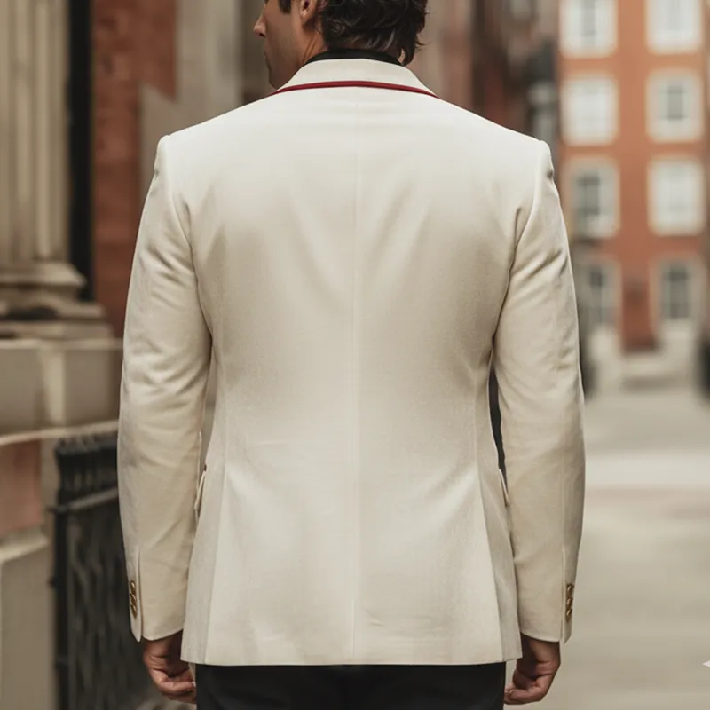 Men's Business Velvet Patchwork Trim Two-button Double-vented Blazer MTA0949L4U sold by Manly product image thumbnail 4