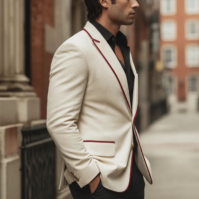 Men's Business Velvet Patchwork Trim Two-button Double-vented Blazer MTA0949L4U sold by Manly product image thumbnail 3