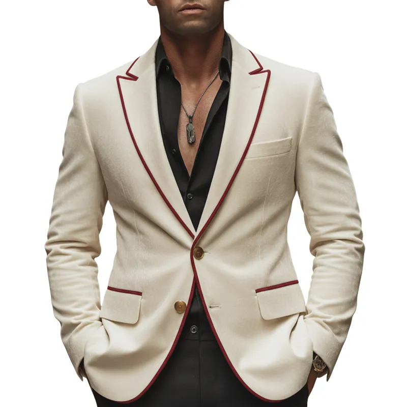 Men's Business Velvet Patchwork Trim Two-button Double-vented Blazer MTA0949L4U made by Manly