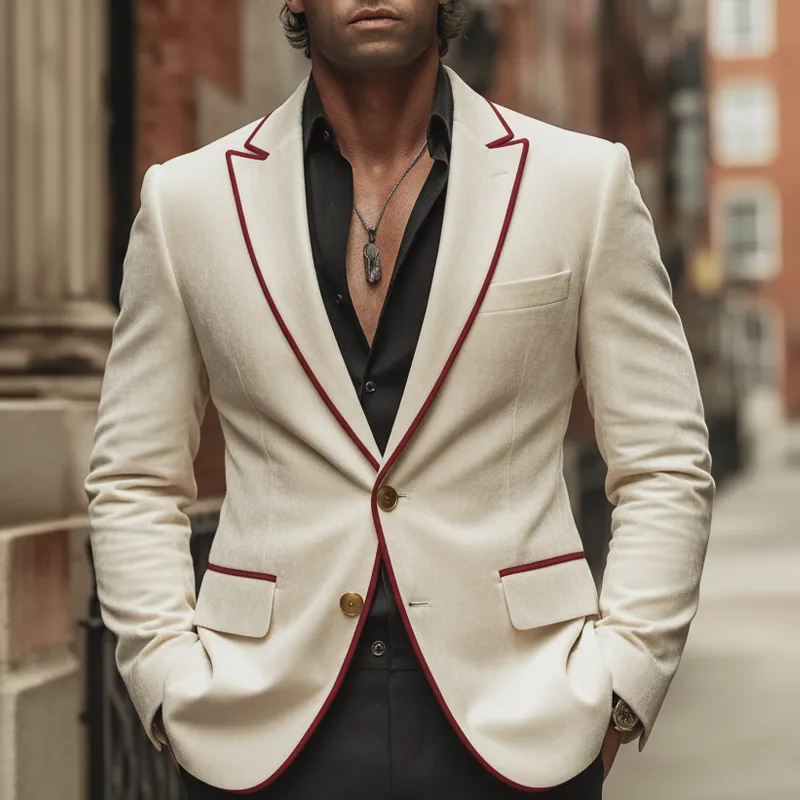 Men's Business Velvet Patchwork Trim Two-button Double-vented Blazer MTA0949L4U sold by Manly product image thumbnail 2