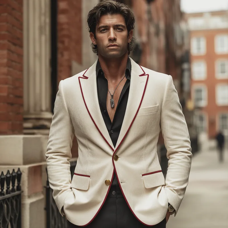 Men's Business Velvet Patchwork Trim Two-button Double-vented Blazer MTA0949L4U sold by Manly product image thumbnail 5