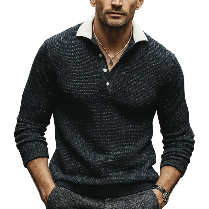 Men's Business Color-blocked Polo Collar Knit Sweater MTA0928L8U sold by Manly