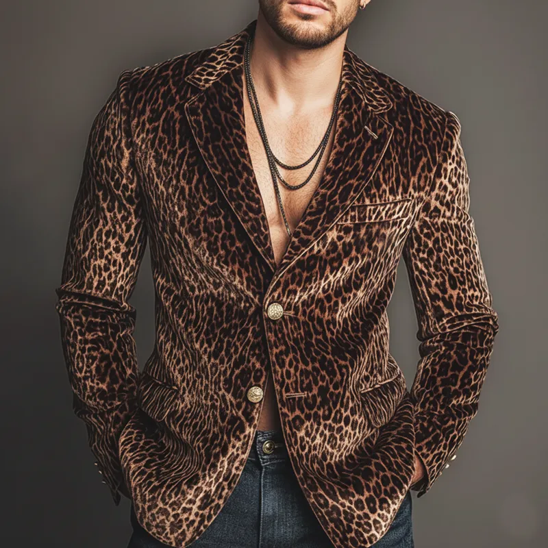 Men's Urban Fashion Leopard Velvet Two-button Double-vented Blazer MTA0947L9U sold by Manly product image thumbnail 2