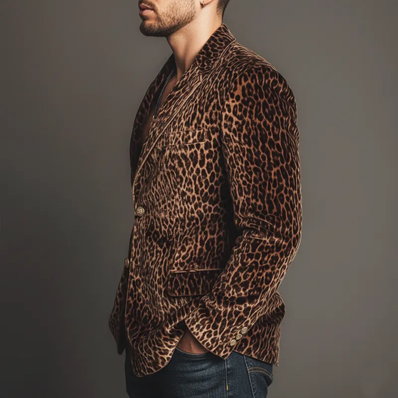 Men's Urban Fashion Leopard Velvet Two-button Double-vented Blazer MTA0947L9U sold by Manly product image thumbnail 3