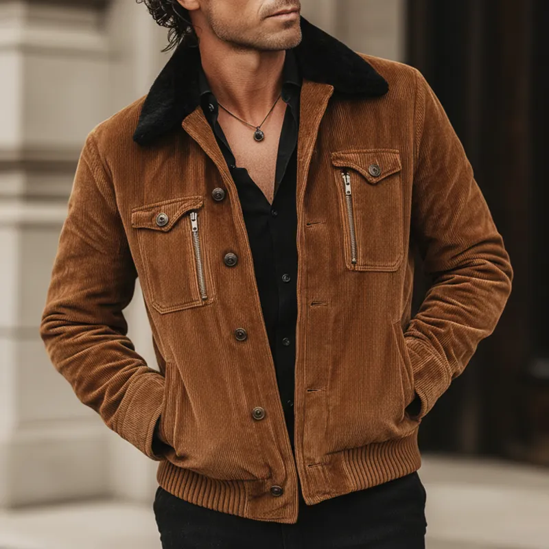 Men's Urban Caramel Corduroy Fur Collar Jacket MTA0980L5U sold by Manly product image thumbnail 3