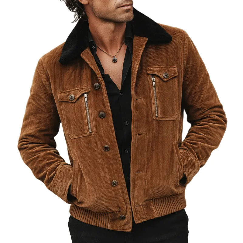 Men's Urban Caramel Corduroy Fur Collar Jacket MTA0980L5U made by Manly