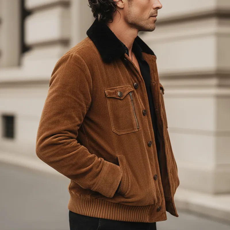 Men's Urban Caramel Corduroy Fur Collar Jacket MTA0980L5U sold by Manly product image thumbnail 4