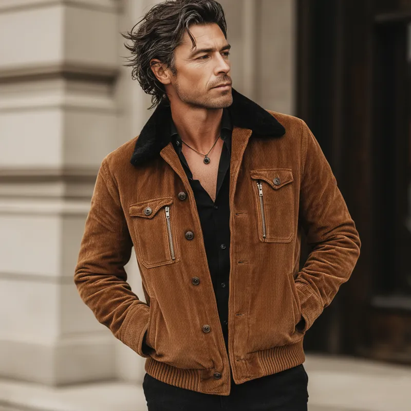 Men's Urban Caramel Corduroy Fur Collar Jacket MTA0980L5U sold by Manly product image thumbnail 2