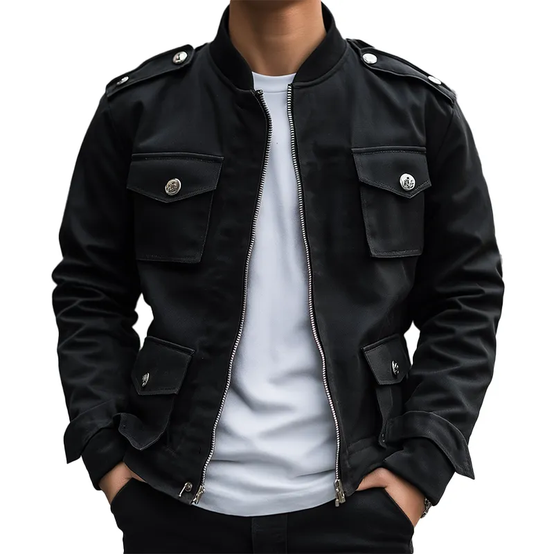 Men's Vintage-style Simple Multi-pocket Cotton Blend Zip-up Jacket MTA0977L2P sold by Manly