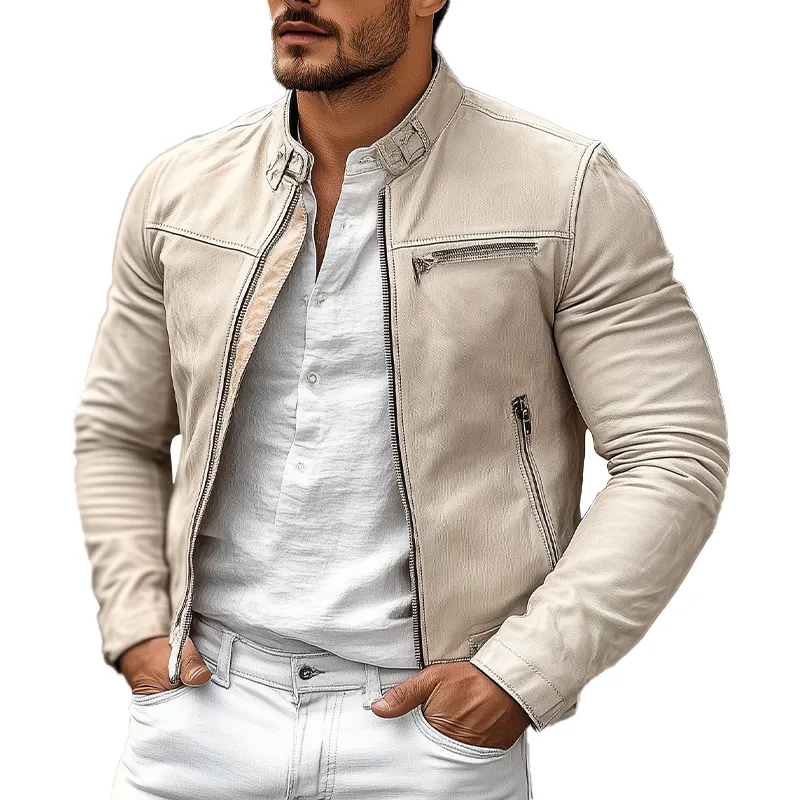 Men's Winter Vintage PU Faux Leather Zip-up Jacket MTA0884L8P sold by Manly