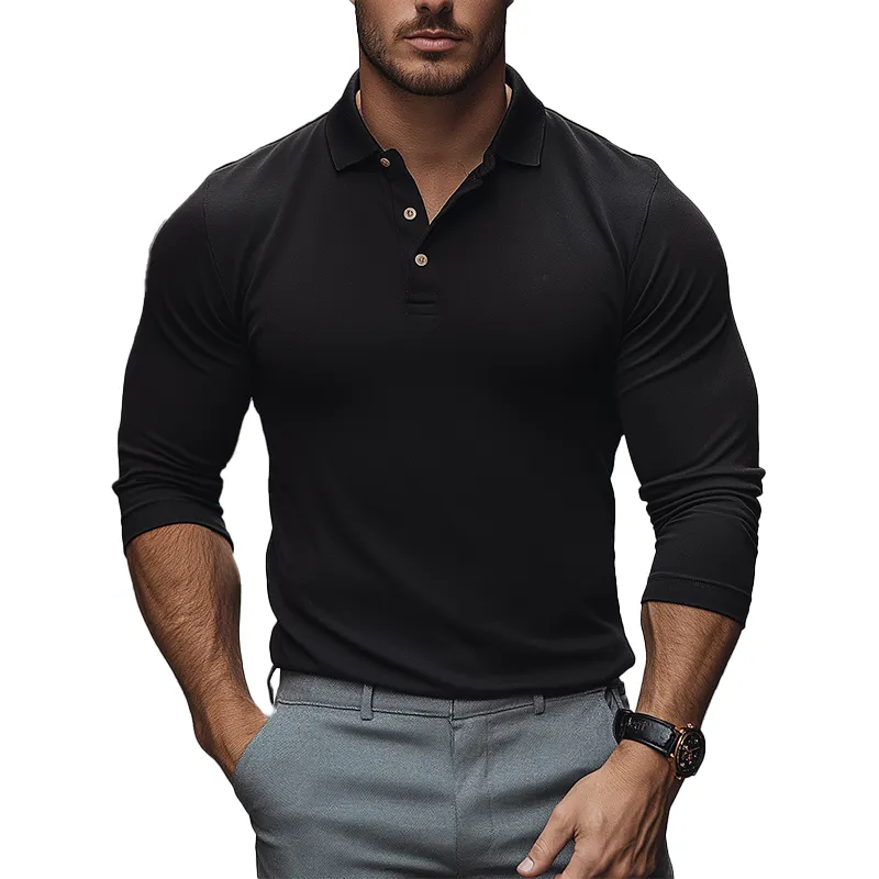 Men's Stylish Solid Color Cotton Blend Button-down Long-sleeved Polo Shirt MTA0868L6P sold by Manly