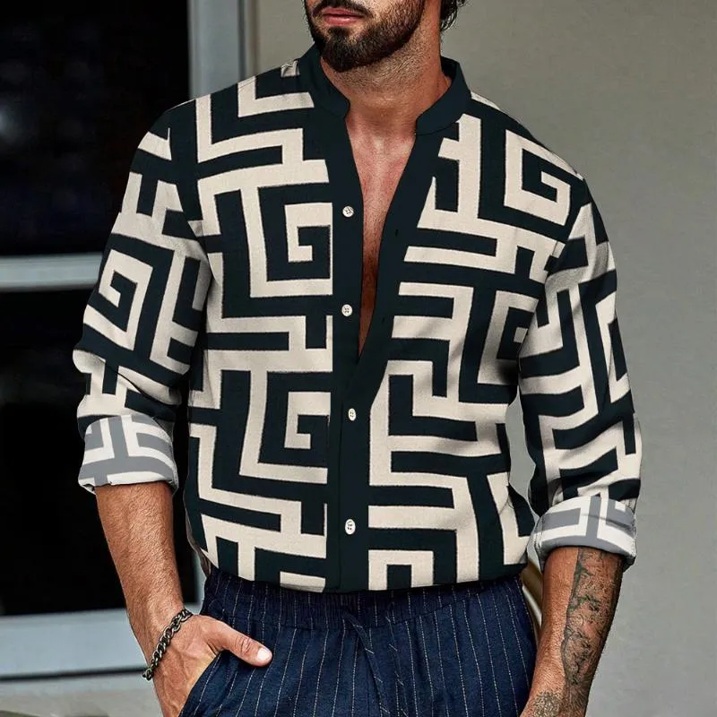 Men's Retro Back Pattern Stand Collar Shirt 36029442TO sold by Manly product image thumbnail 2