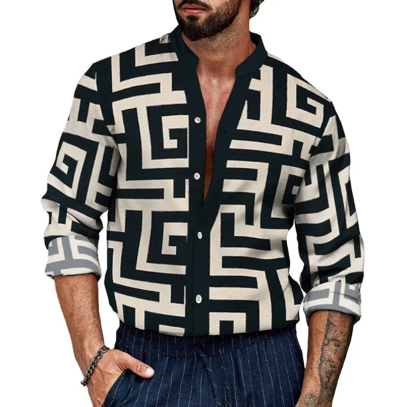 Men's Retro Back Pattern Stand Collar Shirt 36029442TO sold by Manly