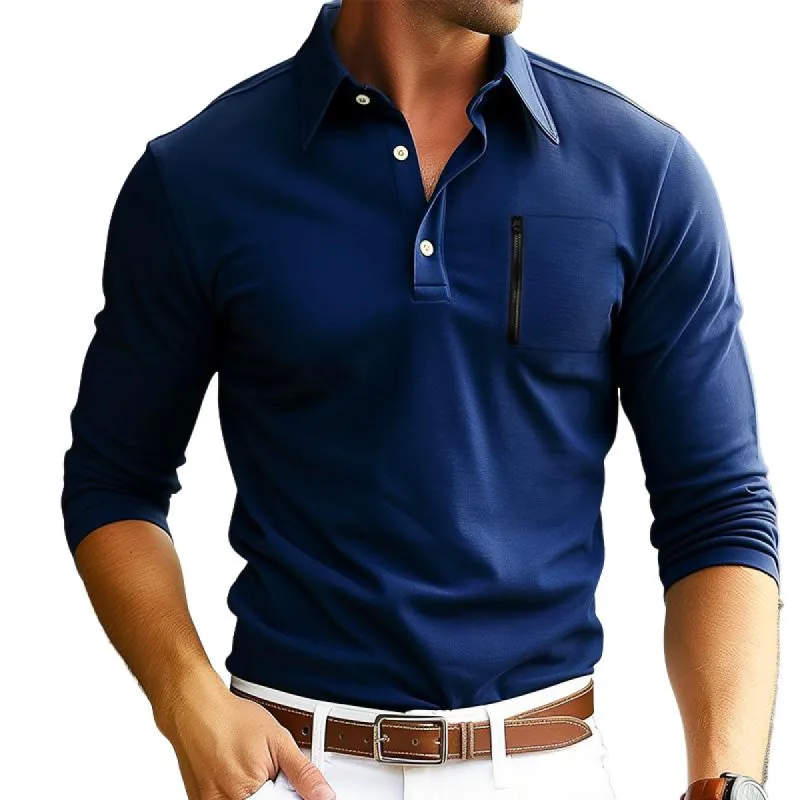 Men's Casual Retro Lapel Pocket Long Sleeve T-Shirt 83754842TO sold by Manly