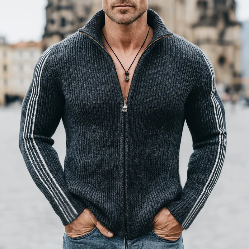 Men's Urban Slim-fit Stand-collar Zip-up Knitted Cardigan MTA2926L8U sold by Manly product image thumbnail 2