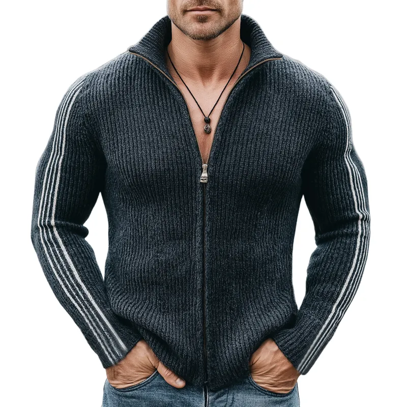 Men's Urban Slim-fit Stand-collar Zip-up Knitted Cardigan MTA2926L8U sold by Manly