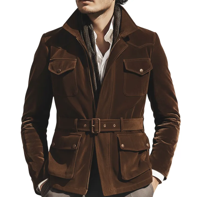 Men's Classic Business Velvet Belt Lapel Slim Fit Jacket MTA2959L6U made by Manly