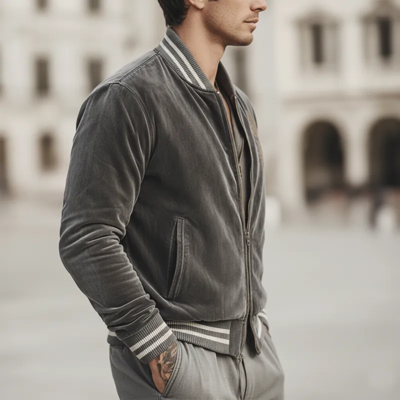 Men's Urban Classic Grey Velvet Embroidered Zip-Up Jacket MTA2932L2U sold by Manly product image thumbnail 3