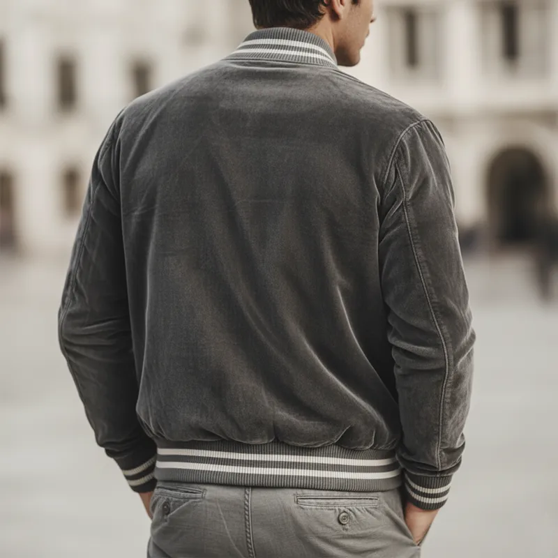 Men's Urban Classic Grey Velvet Embroidered Zip-Up Jacket MTA2932L2U sold by Manly product image thumbnail 4