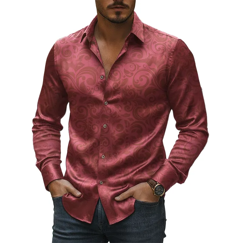 Men's Spring Fashion Printed Satin Long-sleeved Shirt MTA2306L9P made by Manly